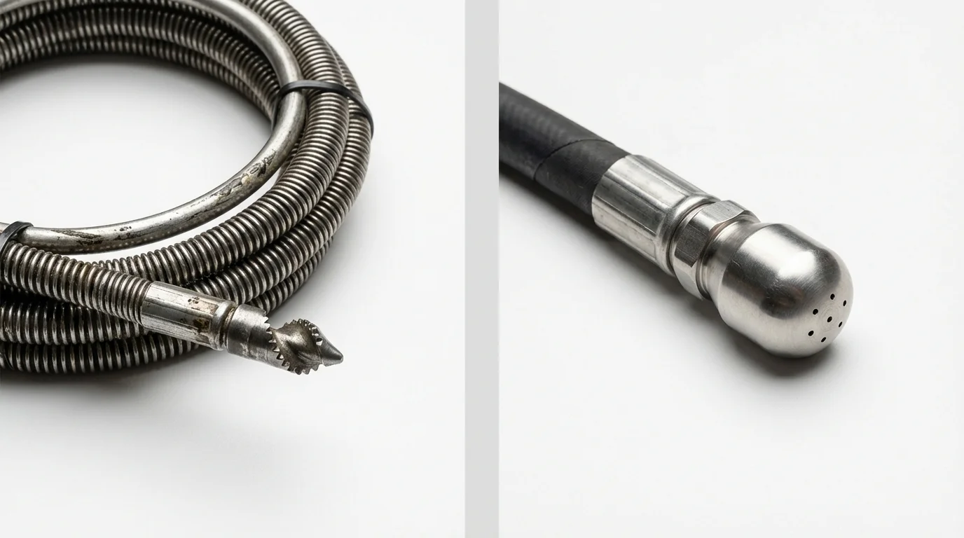 Drain snake cable and hydro jetting nozzle used for drain cleaning in Rogersville, TN