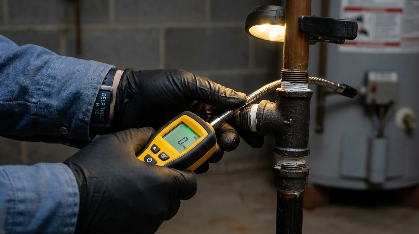 Gas leak detection with electronic sniffer by Johns Plumbing LLC in Rogersville