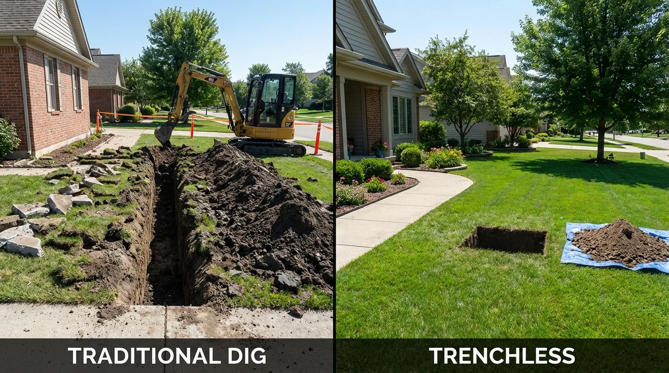 Trenchless sewer repair with minimal yard damage versus traditional excavation in Rogersville, TN